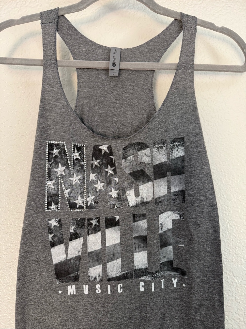 Next Level Apparel Gray Studded Graphic Racerback Tank